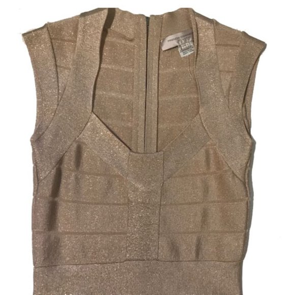French Connection Metallic Gold Bandage Dress Sz 0 - Picture 6 of 9